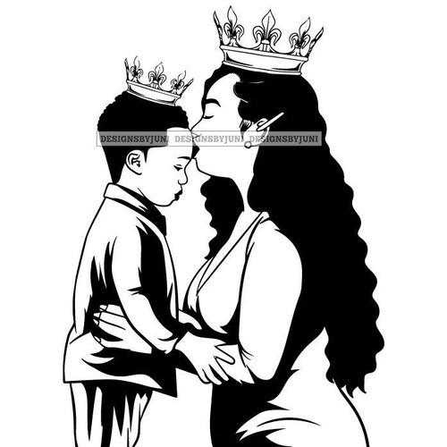 Black Woman Mom Afro Queen Little King Family Love Mother