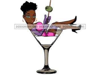 Download Afro Woman Drinking Wine Etsy