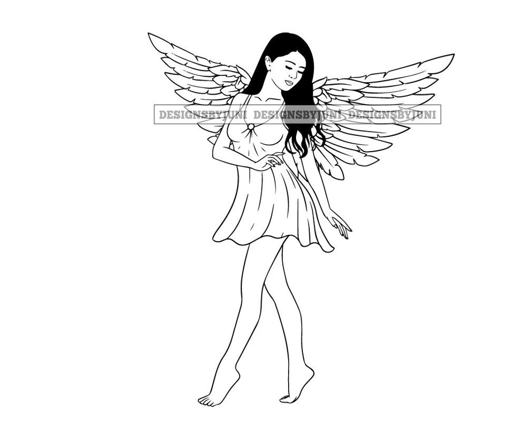 Abstract Angel girl with wings standing sketch hand drawn Vector  illustration 27671056 Vector Art at Vecteezy