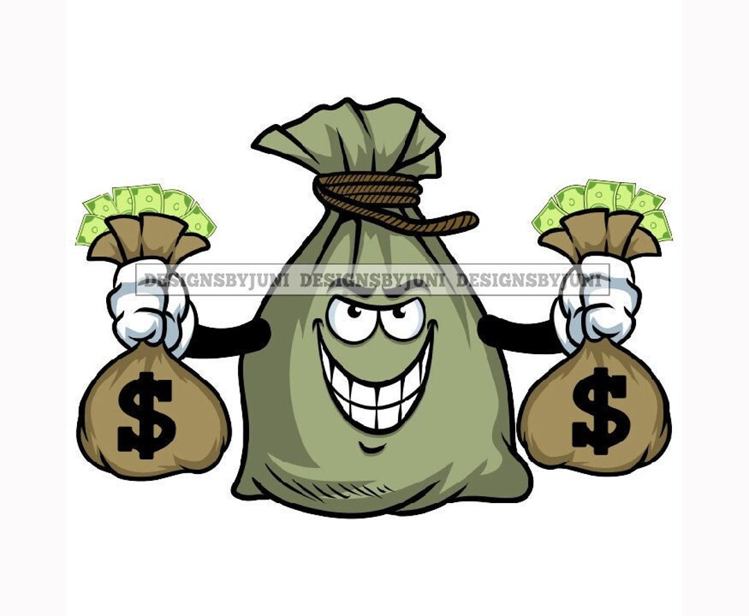 Cartoon Illustration Money Bag of Cash Character Holding Bags Etsy