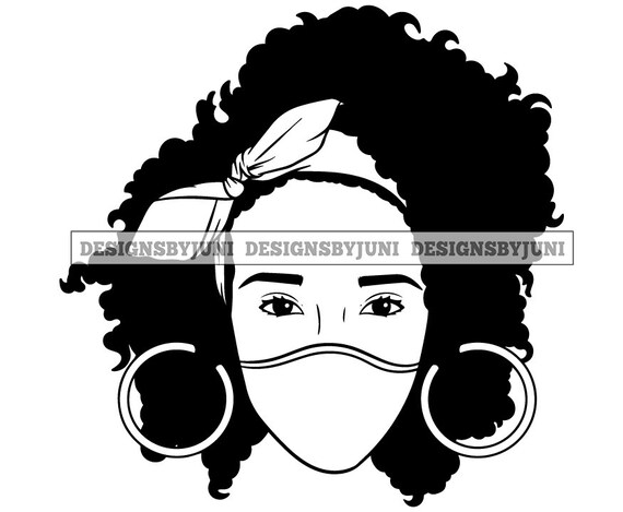 Download Afro Woman Wearing Face Mask Headband Melanin Black Woman Etsy