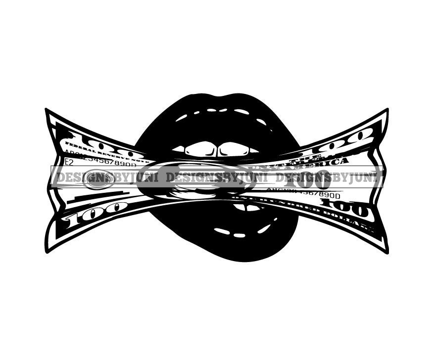 Lips Money Cash 100 Dollar Bill Rich Hustler Lips Biting Money Etsy