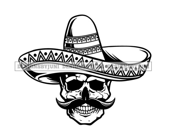 Skull Mexico Cowboy Hat Whisker Dia De 