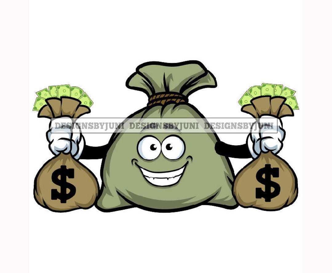 Cartoon Illustration Money Bag of Cash Character Holding Bags Etsy