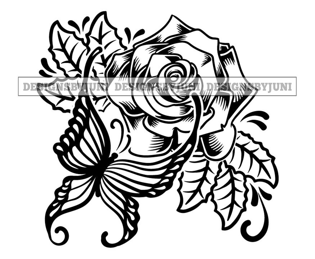 Silhouette Rose Flower Butterfly Tattoo Design Nature Floral - Etsy Australia Silhouette Rose Flower Butterfly Tattoo Design Nature Floral - Etsy Australia