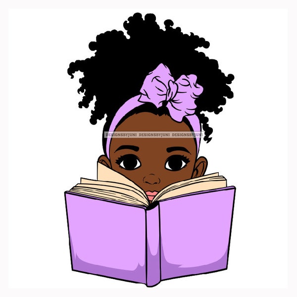 Little Black Girl Reading Clipart - Etsy