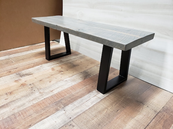 Rustic Grey Reclaimed Barn Wood Trapazoid Leg Bench - Etsy