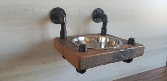 DIY Raised dog bowls / pet feeder - dog bowl holder -pallet wood project -  10 high. Stained Minwax Special Walnut #r…