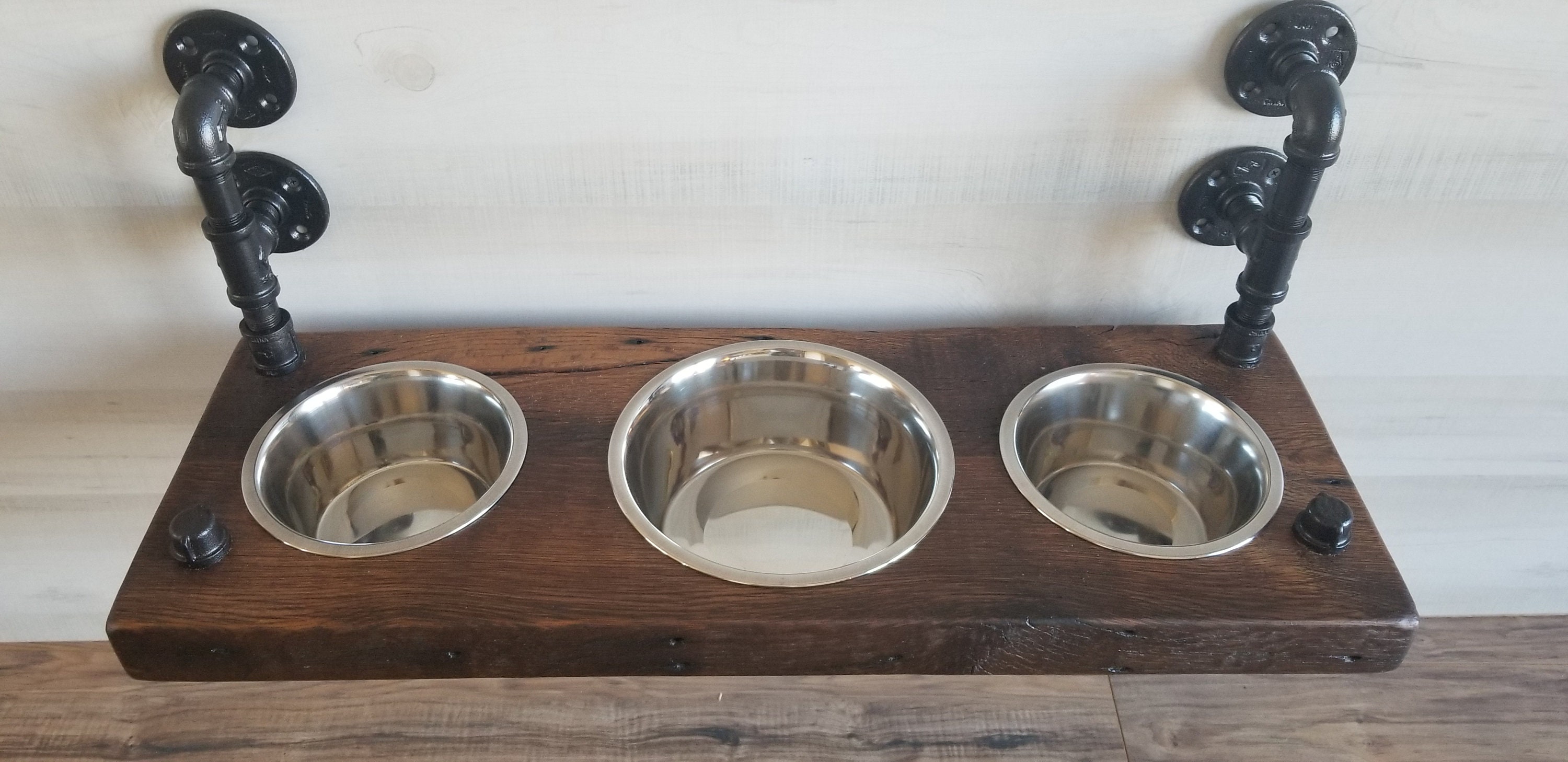 Reclaimed Barn Wood Double Flange Hanging Dog Bowls Etsy