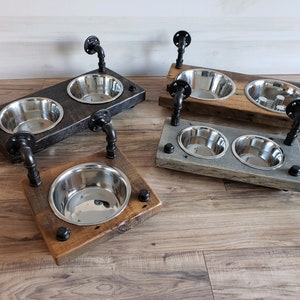 Stained Reclaimed Barn Wood Hanging Dog Feeders