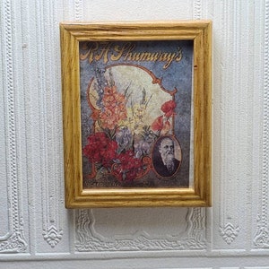 1:12 scale oak wooden picture frame floral vintage picture