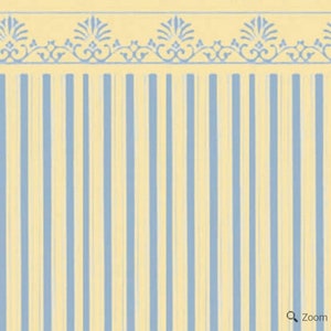 Carta da parati in scala 1:24, mezza scala, carta da parati in miniatura per casa delle bambole, carta da parati a righe azzurre/crema, bordo superiore.