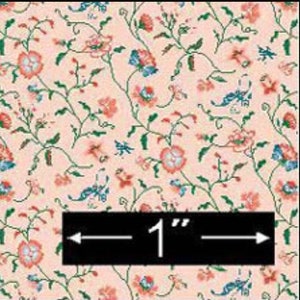 1:24 scale wallpaper, small print, A5 sheet of paper, wall paper, half scale, papillion peach.