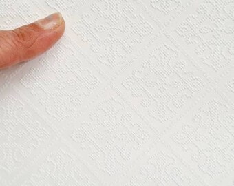 1:24 scale embossed white wall paper, half scale, dollhouse decorating, miniature wallpaper.