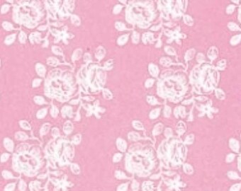 May include: A seamless pattern of white floral designs on a pink background. The pattern features delicate flowers and leaves, creating a romantic and feminine aesthetic.