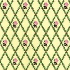 1:24 scale dollhouse wallpaper, pink/cream, green trellis, half scale wallpaper.