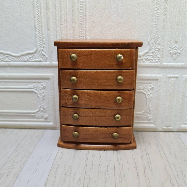 1:24 scale walnut chest of drawers dollhouse furniture opening draws tall boy