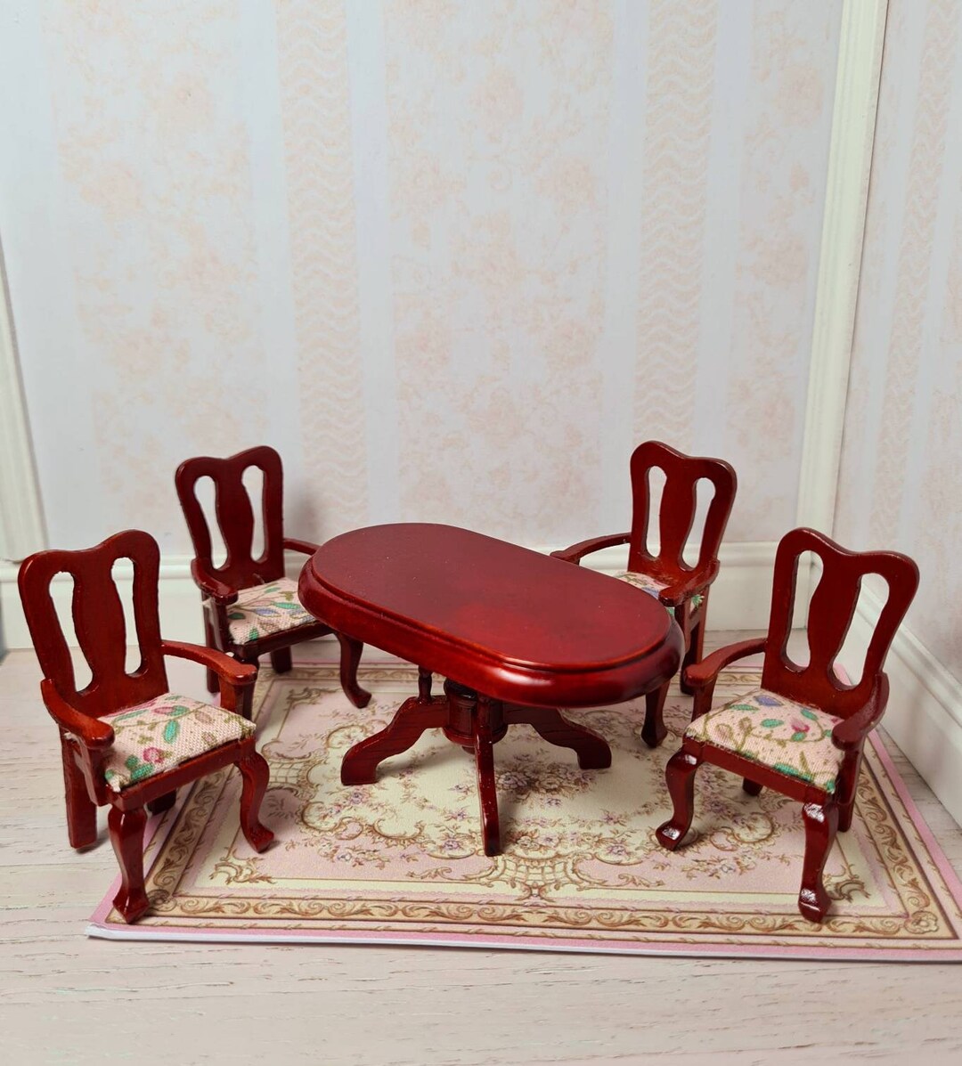 124 Scale 5pc Mahogany Dining Set, Table and Chairs, Half Scale