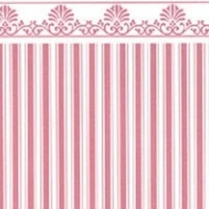 Carta da parati in scala 1:24, carta da parati in scala ridotta, carta da parati in miniatura per case delle bambole, carta da parati a righe rosse/bianche, carta da parati con bordo superiore.