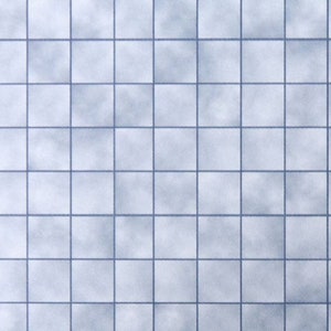May include: A white tiled surface with a grid pattern. The tiles are slightly textured and have a subtle blue hue.