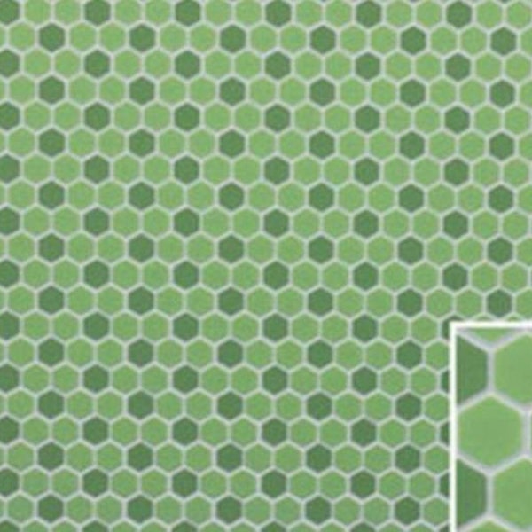 1:12 or half scale green hexagon vinyl flooring| dollhouse flooring tile sheet| vinyl miniature floor tiles|