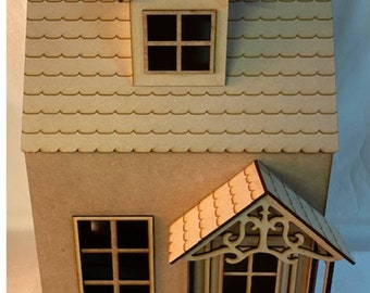 Wooden 1:24 Scale Cottage Dollhouse Roombox Kit - Two Story with Verandah