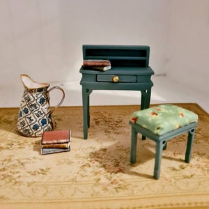 1:24 scale,half scale,miniatures,dollhouse furniture,miniature furniture,vintagestyle,writing desk, desk,stool,roombox furniture.