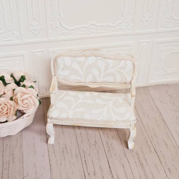 Dollhouse,furniture,sofa,couch,seat,miniature,roombox,shabby chic,vintage,cottage,white,124 scale,half scale,antique,dollhouse furniture,