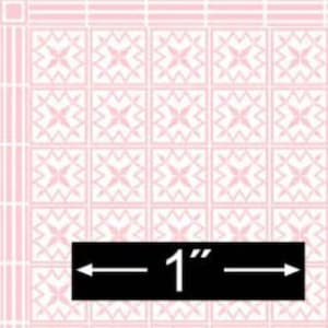 May include: Pink and white patterned wallpaper with a 1-inch scale marker.