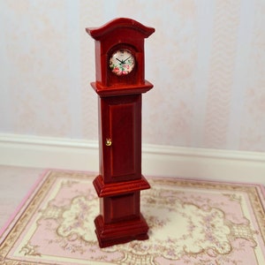 1:24 scale Mahogany grandfather style clock, dollhouse clock, dollhouse standing clock.