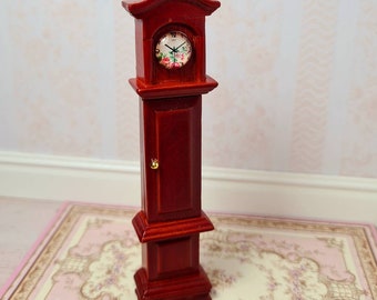 1:24 scale Mahogany grandfather style clock, dollhouse clock, dollhouse standing clock.