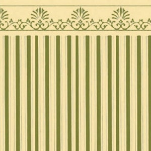 Scala 1:24, carta da parati a mezza scala, carta da parati in miniatura per casa delle bambole, carta da parati a strisce oro/crema, bordo superiore.
