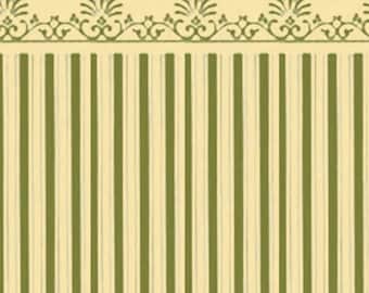 1:24 Scale Gold Cream Stripes dollhouse wallpaper with Top Border