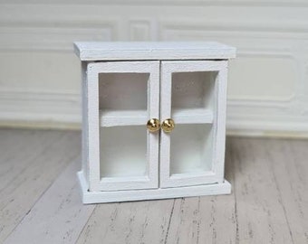 1:24 Scale Dollhouse Miniature, White Kitchen Wall Cabinet with working doors
