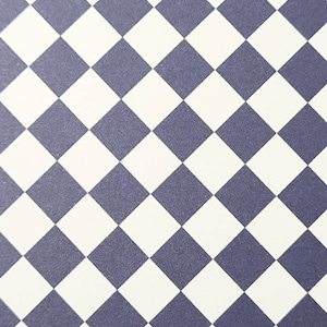 May include: A checkered pattern with alternating white and dark blue squares.