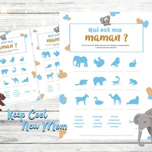 Jeu baby shower, imprimable, quiz bébé animal, animation baby shower garçon