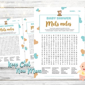 Baby shower game, printable, baby shower word search game, mixed/unisex baby shower animation
