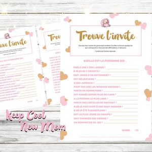Gioco per baby shower, stampabile, il gioco trova l&#39;ospite, animazione per baby shower per ragazze