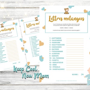 Baby shower game, printable, mixed letters game, mixed/unisex baby shower animation