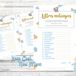 Baby shower game, printable, mixed letters game, boy baby shower animation