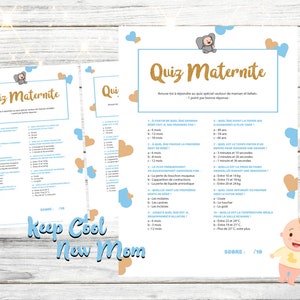 Baby shower game, printable, maternity quiz, boy baby shower animation