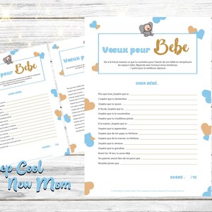 Jeu baby shower, imprimable, jeu vœux pour bébé, animation baby shower garçon
