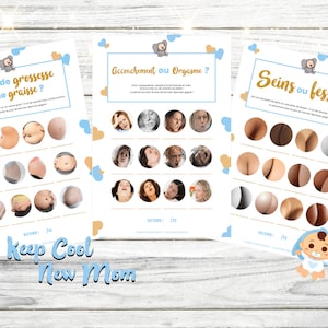 Baby shower game kit, printable, pregnancy quiz, baby shower boy animation