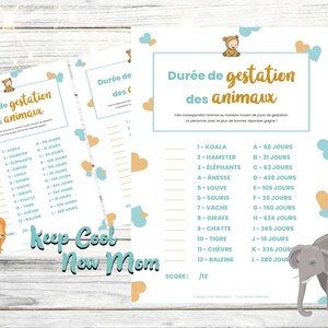Baby shower game, printable, animal gestation quiz, mixed/unisex baby shower animation