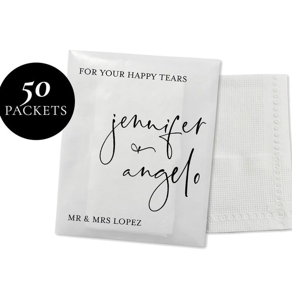 50 x Happy Tears Tissue Packets | Wedding Tissues | Wedding Guests |Biodegradable Packets | Mr(s) & Mr(s) For Your Happy Tears