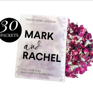 30 x Biodegradable Personalised Confetti Packets | Real Flower Petal Wedding Confetti | Natural | Throw Sans Name Packets