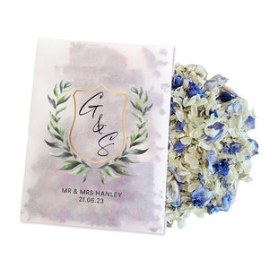 Biodegradable Personalised Confetti Packets | Real Flower Petal Wedding Confetti | Natural | Crest Mr(s) & Mr(s) Packets