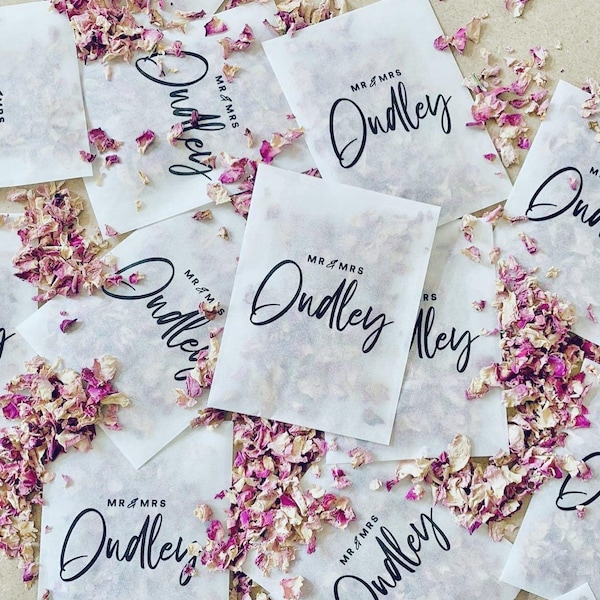 Biodegradable Personalised Confetti Packets | Real Flower Petal Wedding Confetti | Natural | Bold Mr(s) & Mr(s) Packets