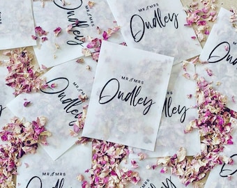 Biodegradable Personalised Confetti Packets | Real Flower Petal Wedding Confetti | Natural | Bold Mr(s) & Mr(s) Packets