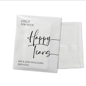 Happy Tears Personalised Tissue Packets Wedding Tissues Wedding Guests Biodegradable Packets Only For Your Happy Tears image 1